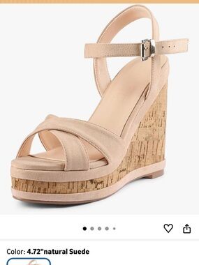 Natural Suede Platform Wedge Sandals with Ankle Strap